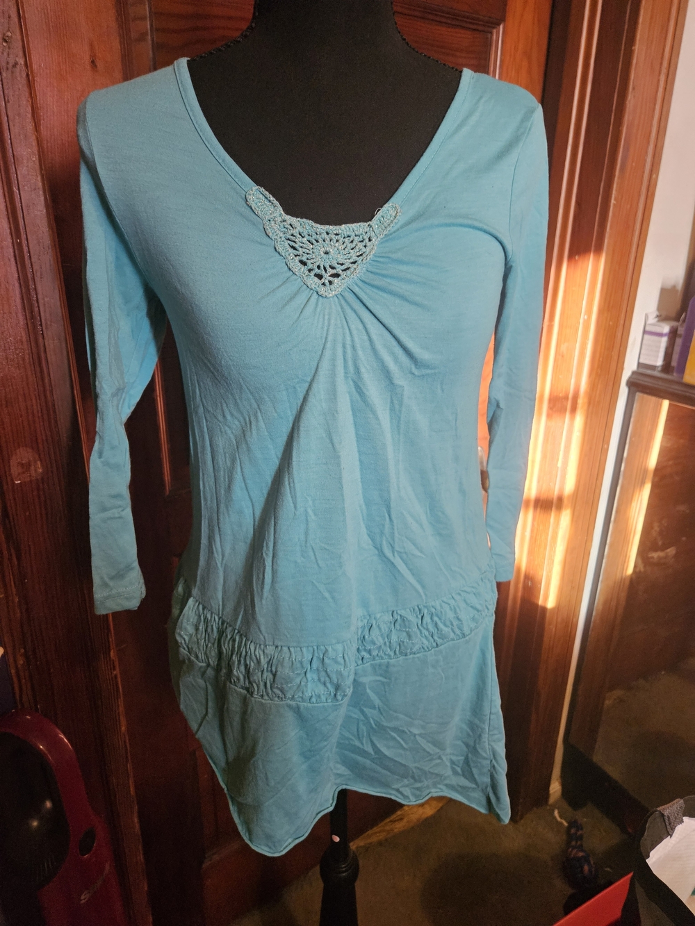Derek Heart Teal Crochet-Trim Long Sleeve Tunic
